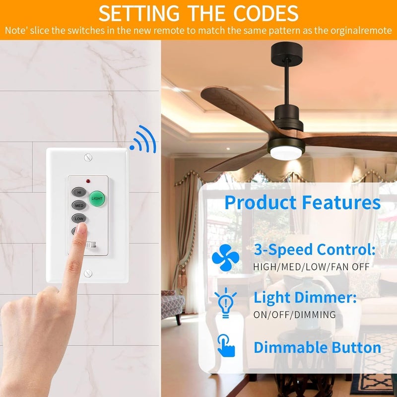 Humpptom Universal Ceiling Fan Remote Control, Ceiling Fan Wall Switch UC9050T, UC9050T Ceiling Fan Wall Remote Control Compatible with Hampton Bay Harbor Breeze 2 Pack - Image 3